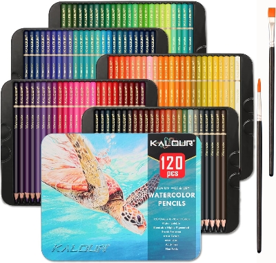 Picture of Kalour Professional Watercolor Pencils Set of 120 Colors with Two Brush and Metal Box