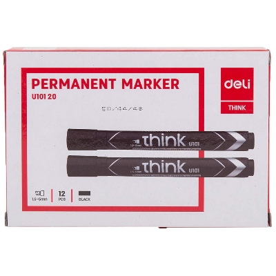 Picture of Deli EU10120 Chisel Permanent Marker - Black (pkt/12pcs)