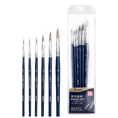 Picture of Deli 73893 Round Bristle Brush Set for Acrylics and Oil (Set of 6, Black)