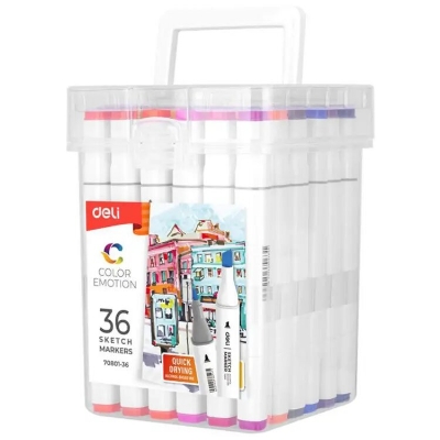 Picture of Deli E70801-36 Sketch marker Dual Tip Art Marker, Brush and Chisel, Sketch Marker for Painting Sketching Calligraphy Drawing, Colouring Marker