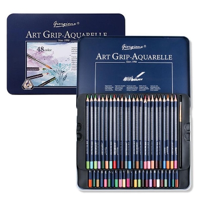 Picture of 48 Pcs Giorgione Professional Watercolor Pencils Set Water Soluble Colored Pencils with Brush Metal Box