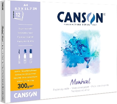 Picture of Canson Montval 300gsm watercolor paper A4 Size >12 sheets