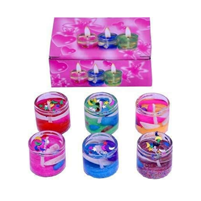 Picture of Small Multicolour Decorated Mini Cute Little Glass Jelly Gel Candles for Home Décor Diwali Decoration, Spa, Birthdays, Party, Festivals