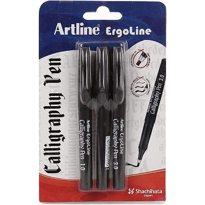 Picture of Artline Ergoline Calligraphy Pen With 3 Nib Sizes Black Color Set of 3 Pens