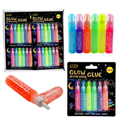 Picture of VINTAGER Multipurpose Glitter Water Glue/color Drawing Glitter Dries Fast, Glow in the Dark Glue | Easily Applied on Multiple Surfaces (Pack of 6)