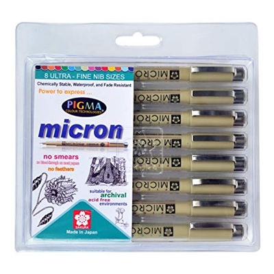 Picture of Sakura Pigma Micron Pen Set Art Marker Pens Graphic Brush Needle Drawing Markers black ink Sketch 8 PCS SET