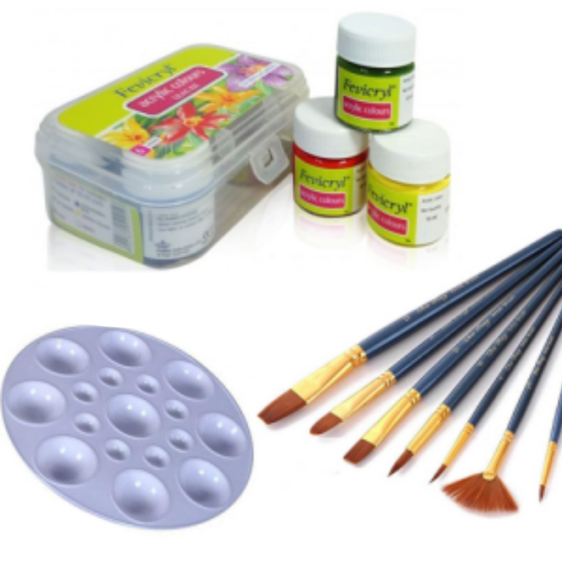 Picture of Acrylic Colors 10ml, 6 Shades/Colour Painting 7pcs Brush Set/Artist Color Mixing Square Palette 1pcs