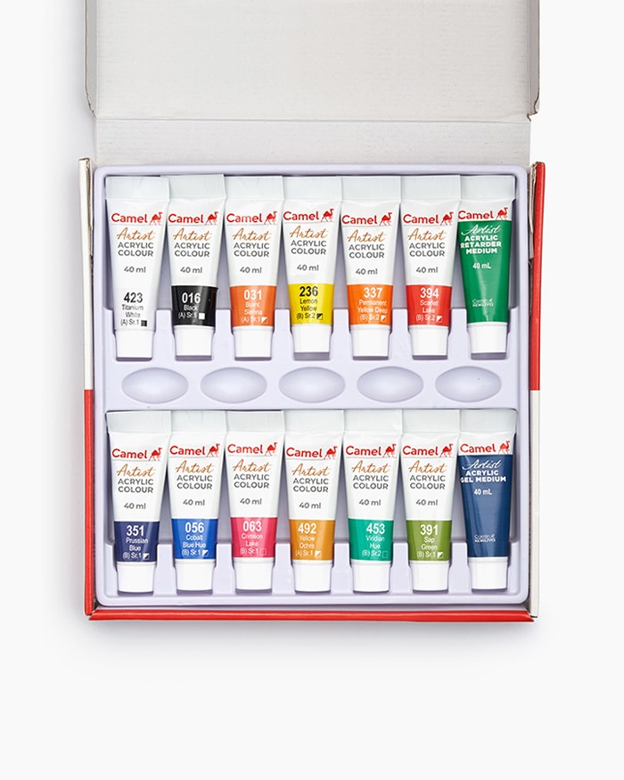 Picture of Camel Artist Acrylic Colours - 12 Shades 40ml with Gel Medium and Retarder