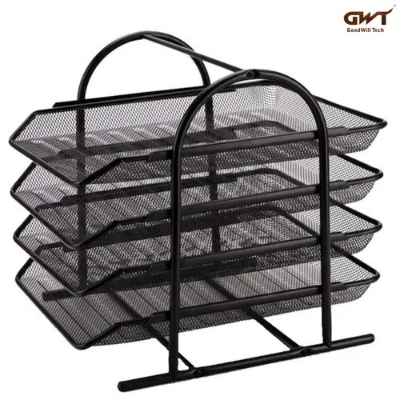Picture of Metal Mesh 4 Tier Tray For Office Document Holder Desk Organizer