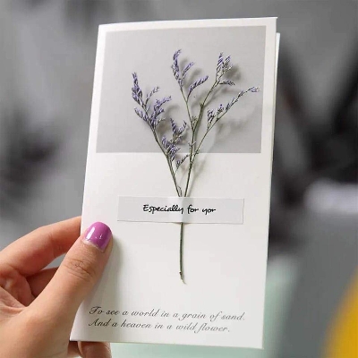 Picture of Dried Real Flowers Invitations Postcards Handmade Birthday Card Festival Greeting Card For Wedding Party