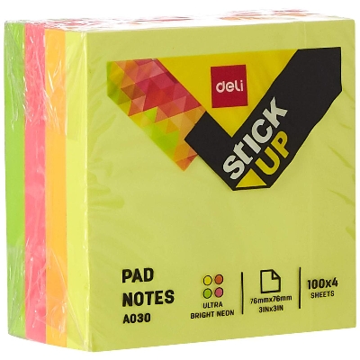 Picture of Deli EA03003 Bright Neon Sticky Notes Pad 400 Sheets