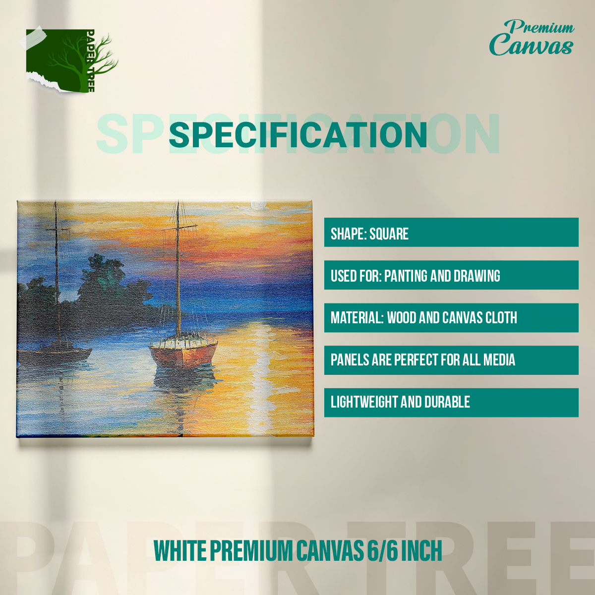Picture of White Premium Canvas 6/6 inch