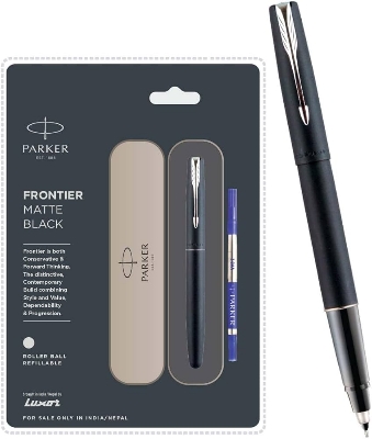 Picture of Parker Frontier Matte Black Gun Metal Trim Roller Ball Pen| Ink Color - Blue | Perfect For Corporate Use | Elite Pen For Professionals