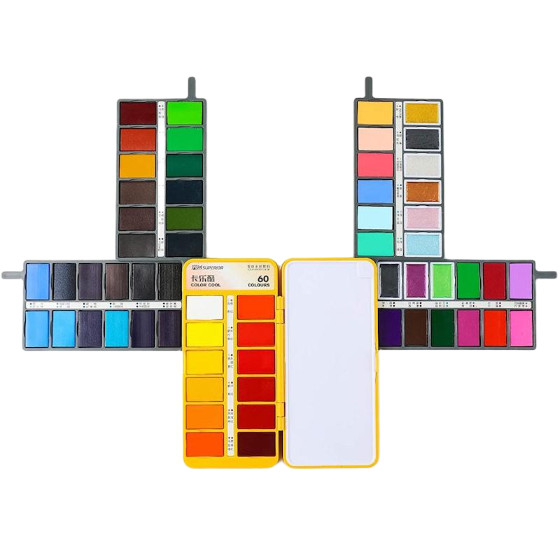 Picture of Superior Water colour Cake Paints 60 Foldable Solid & Pigmented Colors With Water Brush Pen for Professional Watercolor Painting