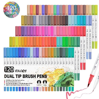 Picture of 120 Color Dual Tip Brush Pens Art Markers Set