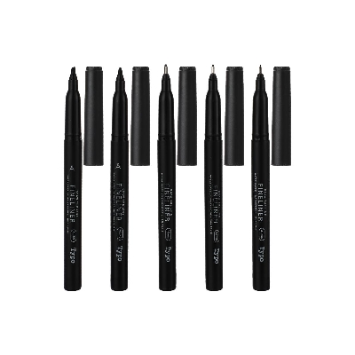Picture of PaperTree 5 Black Fineliners Set (Round, 1.0mm, Chisel, 0.5mm, 0.2mm)