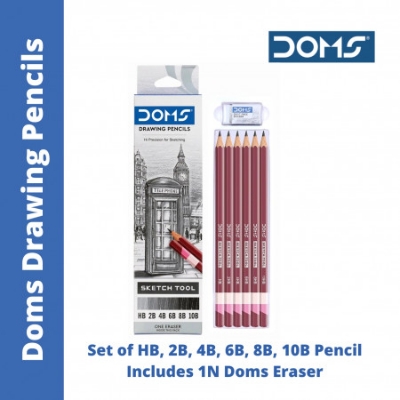 Picture of DOMS DRAWING & SKETCH PENCIL SET - HB 2B 4B 6B 8B 10B & ERASER