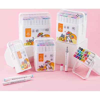 Picture of Guangbo Markers Sets 24 Colors Sketching Markers Double Head Alco. Based Felt Tip Pen Art School Supplies Drawing Set For Artists