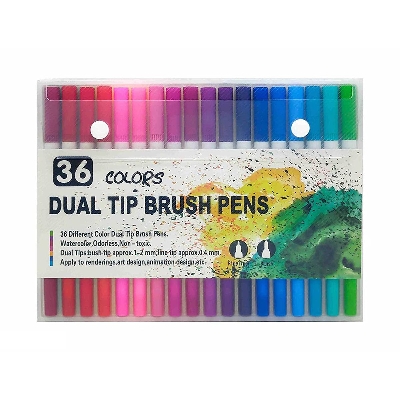 Picture of 36 Pcs Dual Tip Brush Pens Art Markers Set 0.4mm Fineliner Tips