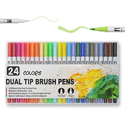 Picture of 24 Pcs Dual Tip Brush Pens Art Markers Set