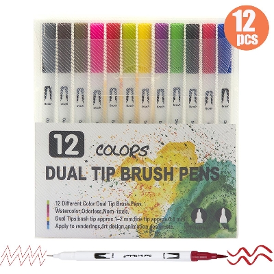 Picture of 12 Pcs Dual Tip Brush Pens Art Markers Set Flexible Brush Pen