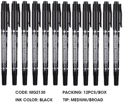 Picture of Dual Tip Waterproof Permanent Marker 12 Pcs BLACK