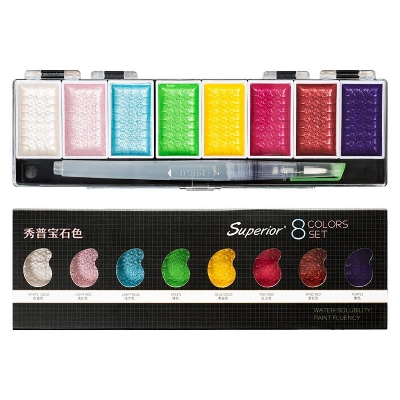 Picture of Superior Water color cake Paint set - 8 Metallic , pearl With Brush set