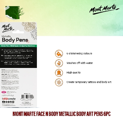Picture of Mont Marte Face n Body Metallic Body Art Pen - Great for parties, special events, festivals and more Create temporary tattoos and body art