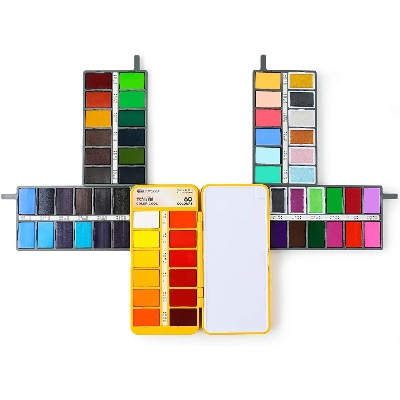 Picture of Superior Solid Watercolor Paint Set Portable Painting Watercolor Set - Pearlescent Color Macaron Color- 60 Color shade