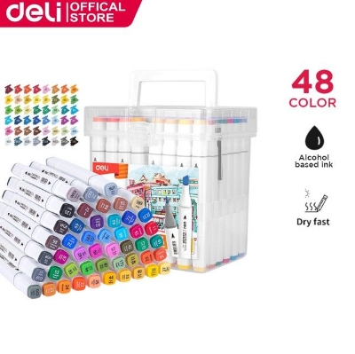 Picture of Deli E70801-48 Dual Tip Sketch Art Marker  Permanent Alcohol Based Markers with Portable Case, Colored Artist Pens for Sketching Drawing Calligraphy