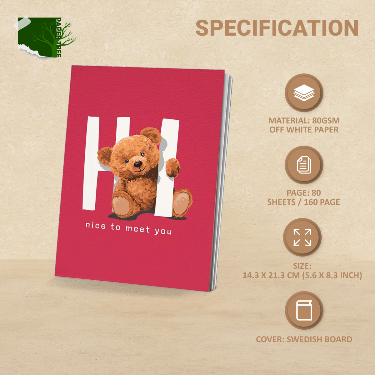 Picture of PaperTree Notebook Sketchbook Drawing Sketchpad (Hi nice to meet you) ● Perfect For Graphite Pencils ● Colour Pencils ● Pastel Pencils ● Charcoal Pencils ● Soft Pastels ● Oil Pastels ● Metallic Fineliners