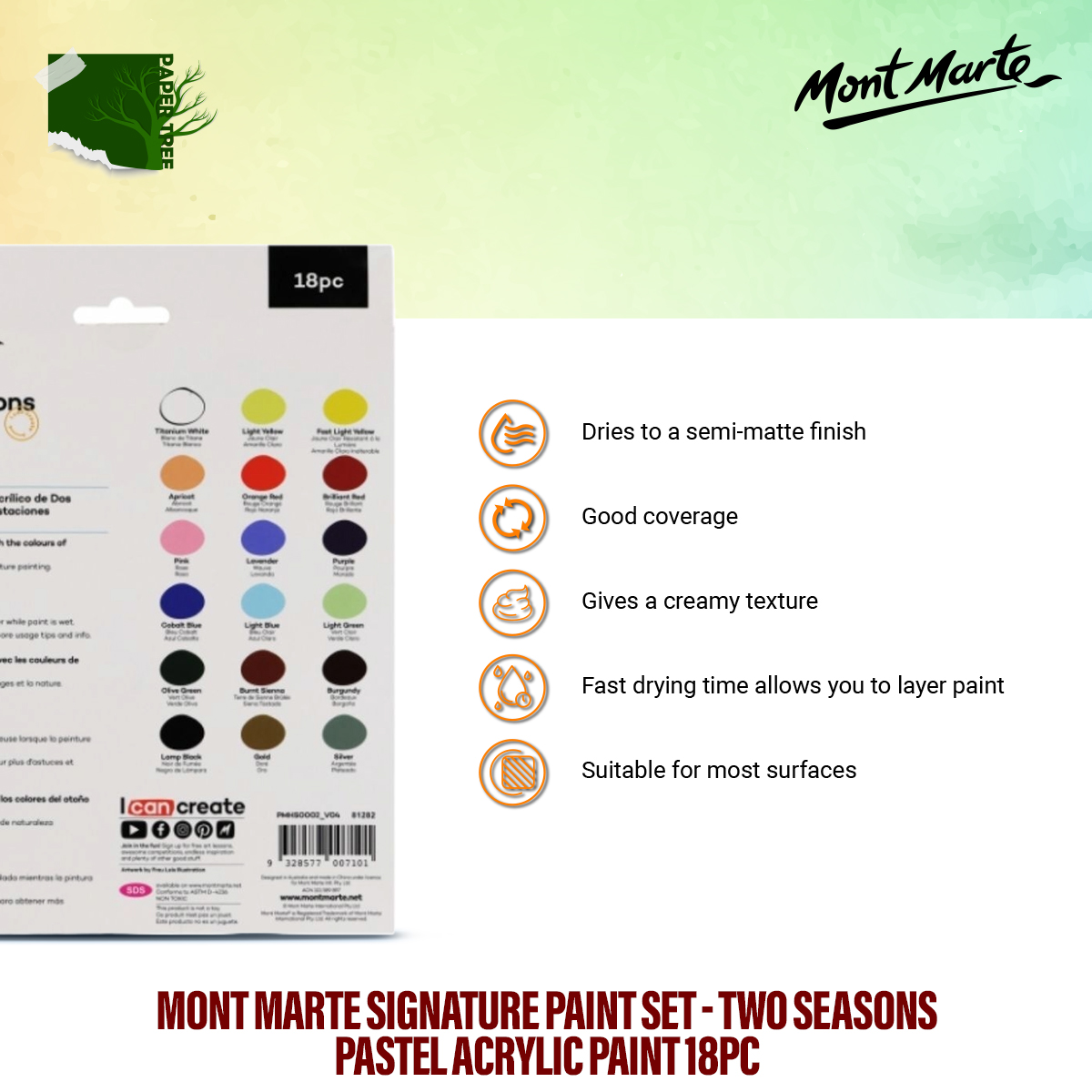 Picture of Mont Marte Two Seasons Acrylic Paint 12 ML X 18pc |  Made from high quality pigments.