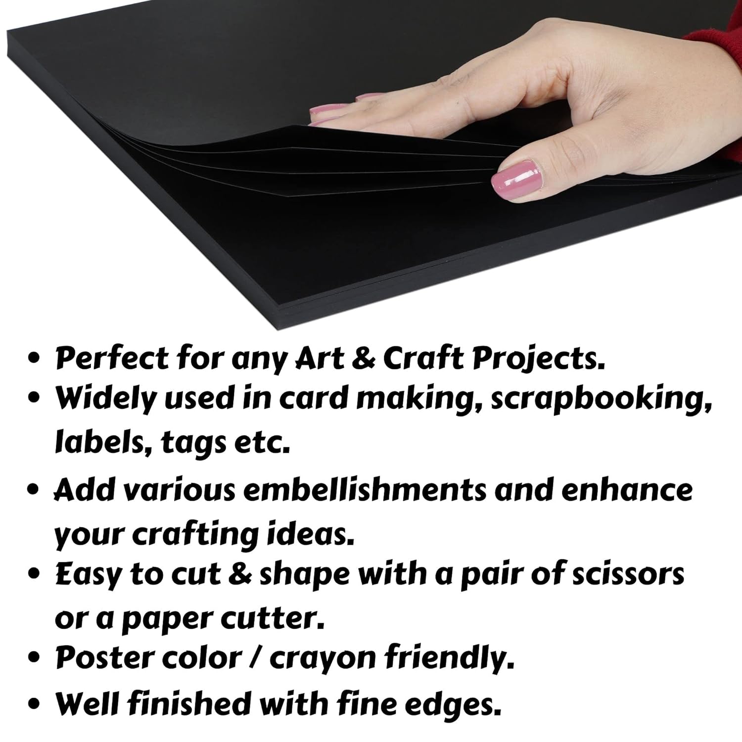 Picture of Black Cards For DIY Art And Crafts, Scrapbooking, Invites, Card Making; Other Cardstock Activities & Projects; Smooth Surface; Double Side Coloured | Pack of 10 Pcs 300gsm A4