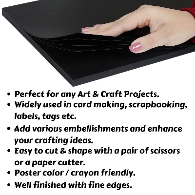 Picture of Black Cards For DIY Art And Crafts, Scrapbooking, Invites, Card Making; Other Cardstock Activities & Projects; Smooth Surface; Double Side Coloured | Pack of 10 Pcs 300gsm A4
