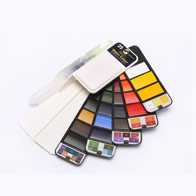 Picture of Superior Solid Water colour Cake pigmented 25 Color Set With Water Brush Pen Foldable Travel Watercolor Painting