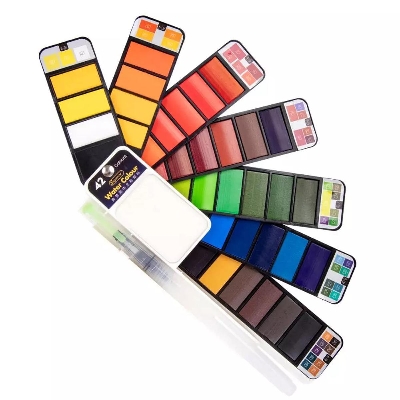 Picture of Superior Solid Water colour Cake pigmented 42 Color Set With Water Brush Pen Foldable Travel Watercolor Painting