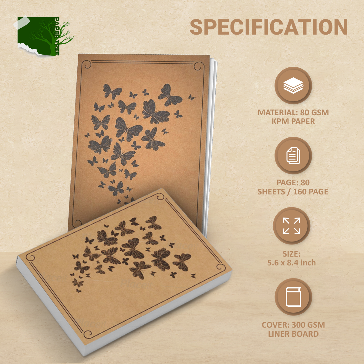 Picture of Papertree Vintage A5 Notebook Sketchbook Drawing Sketchpad (Flying Butterfly) Perfect For ● Graphite Pencils ● Colour Pencils ● Pastel Pencils ● Charcoal Pencils ● Soft Pastels ● Oil Pastels ● Metallic Fineliners