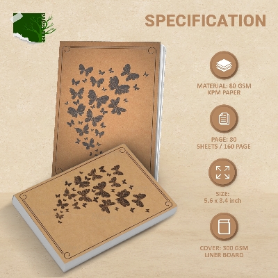 Picture of Papertree Vintage A5 Notebook Sketchbook Drawing Sketchpad (Flying Butterfly) Perfect For ● Graphite Pencils ● Colour Pencils ● Pastel Pencils ● Charcoal Pencils ● Soft Pastels ● Oil Pastels ● Metallic Fineliners