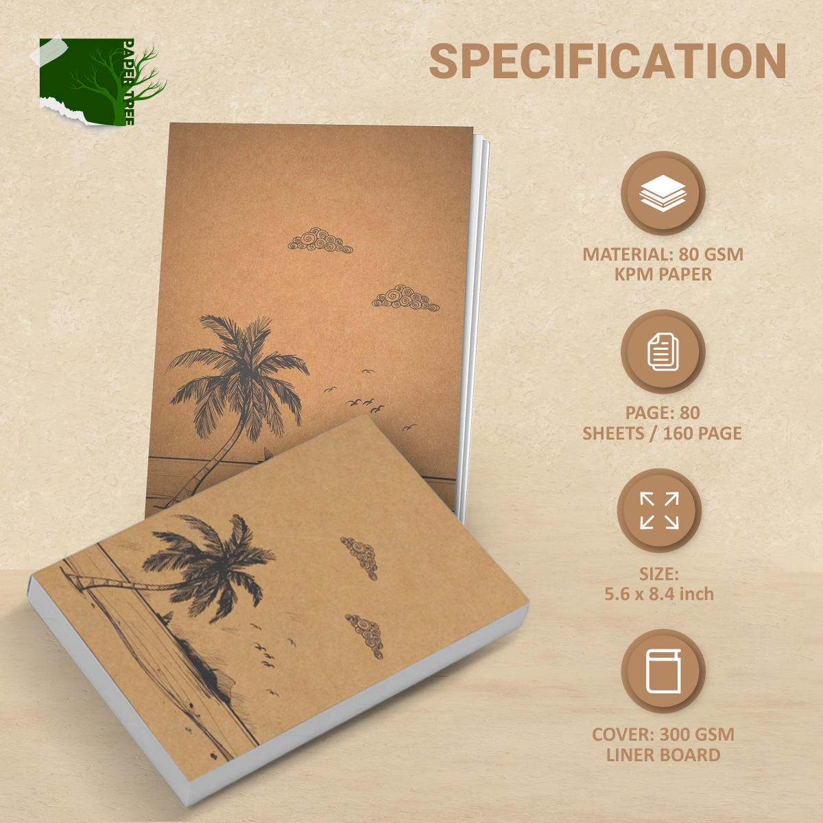 Picture of Papertree Vintage A5 Notebook Sketchbook Drawing Sketchpad (RIVER&TREE) Perfect For ● Graphite Pencils ● Colour Pencils ● Pastel Pencils ● Charcoal Pencils ● Soft Pastels ● Oil Pastels ● Metallic Fineliners