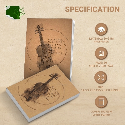 Picture of Papertree Vintage A5 Notebook Drawing Sketchpad(My Music Will Tell) | Perfect For ● Graphite Pencils ● Colour Pencils ● Pastel Pencils ● Charcoal Pencils ● Soft Pastels ● Oil Pastels ● Metallic markers