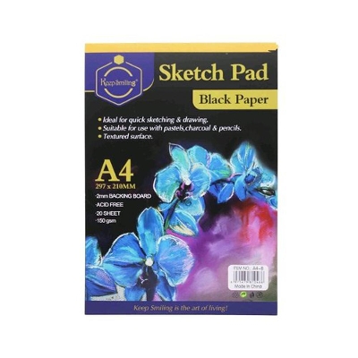 Picture of Keep Smiling Hardback Black Paper Sketching Pad A4 150 GSM 20 Sheets