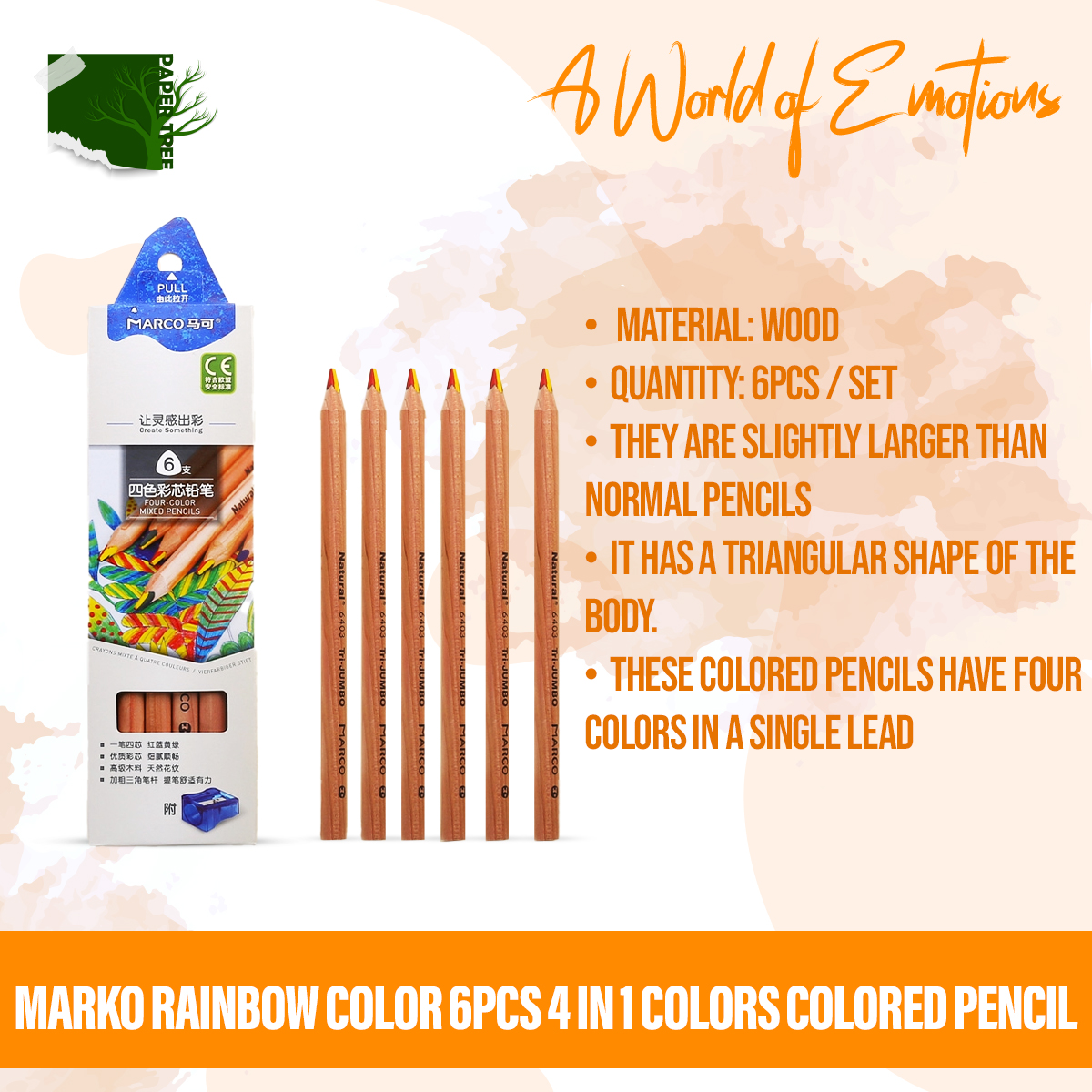 Picture of Marko Rainbow color 6pcs 4 In 1 Colors Colored Pencil