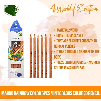 Picture of Marko Rainbow color 6pcs 4 In 1 Colors Colored Pencil