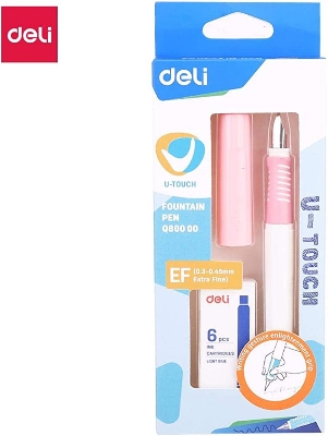 Picture of Deli Q80000 School Fountain Pen Set with 6 Blue Ink