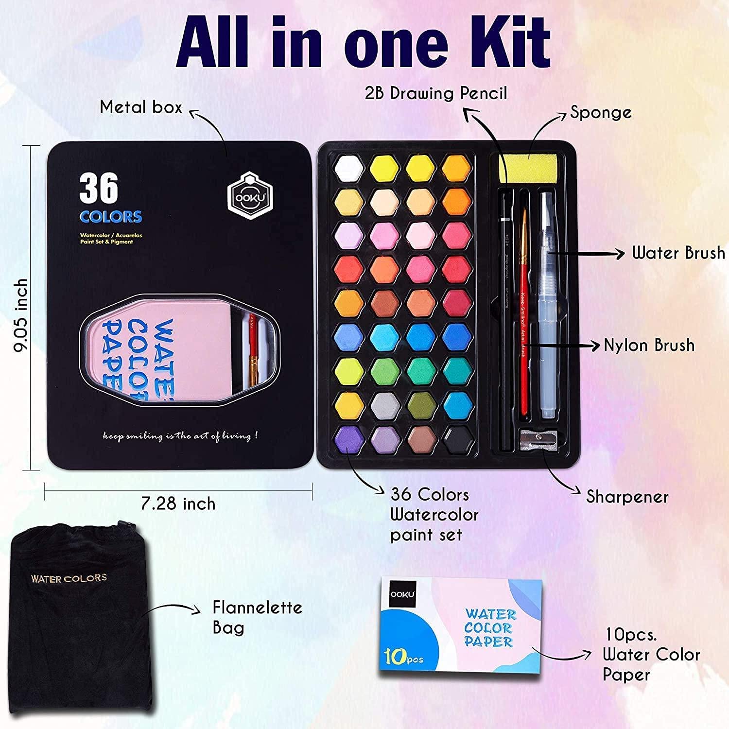 Picture of Keep Smiling 36 Watercolor Paint Sets Water Color Pigment School Painting Drawing Art Supplies With Painting Brush And Sponge Tin Box Set 36,Multicolor