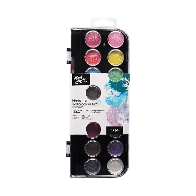 Picture of Mont Marte Metalic Water color set 17 Color | Includes 16 metallic colours and a paint brush