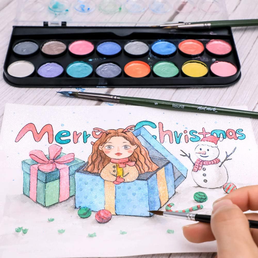 Picture of Mont Marte Metalic Water color set 17 Color | Includes 16 metallic colours and a paint brush