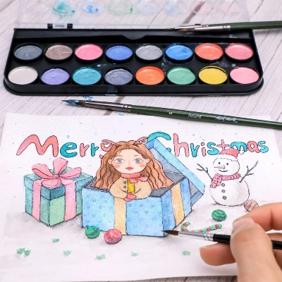 Picture of Mont Marte Metalic Water color set 17 Color | Includes 16 metallic colours and a paint brush