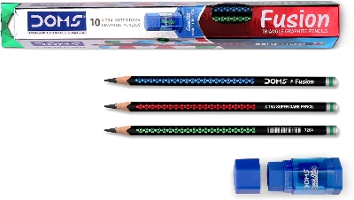 Picture of Doms Fusion X-Tra Super Dark Pencils - 10pcs With Free 1 Eraser 1 Sharpner