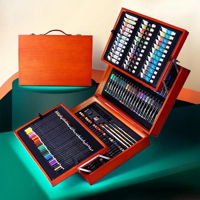 Picture of Mont Marte Premium Deluxe Painting Set, 174 Piece High-Quality Wooden Painting Case with Essential Painting Media, Acrylic, Watercolour, Oil, Pastel, Pens, Brushes and Much More